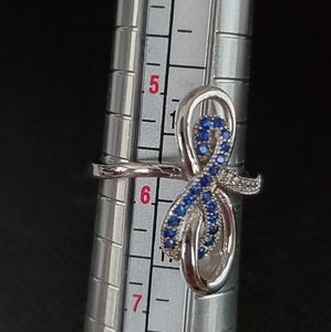 Silver Rhodium Plated Ring w/ Blue & Clear Stones